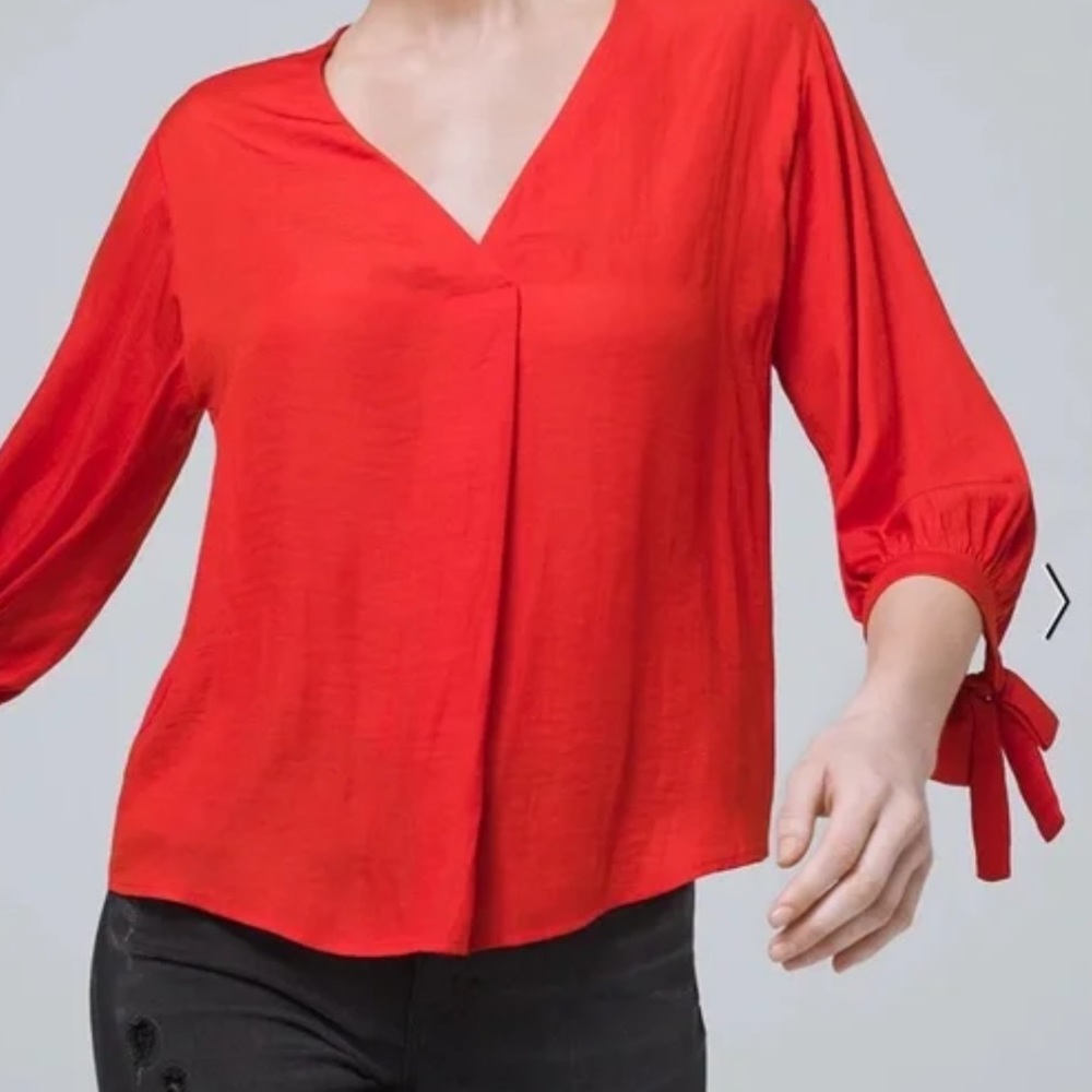 WHBM 3/4 sleeve Red V-Neck Top